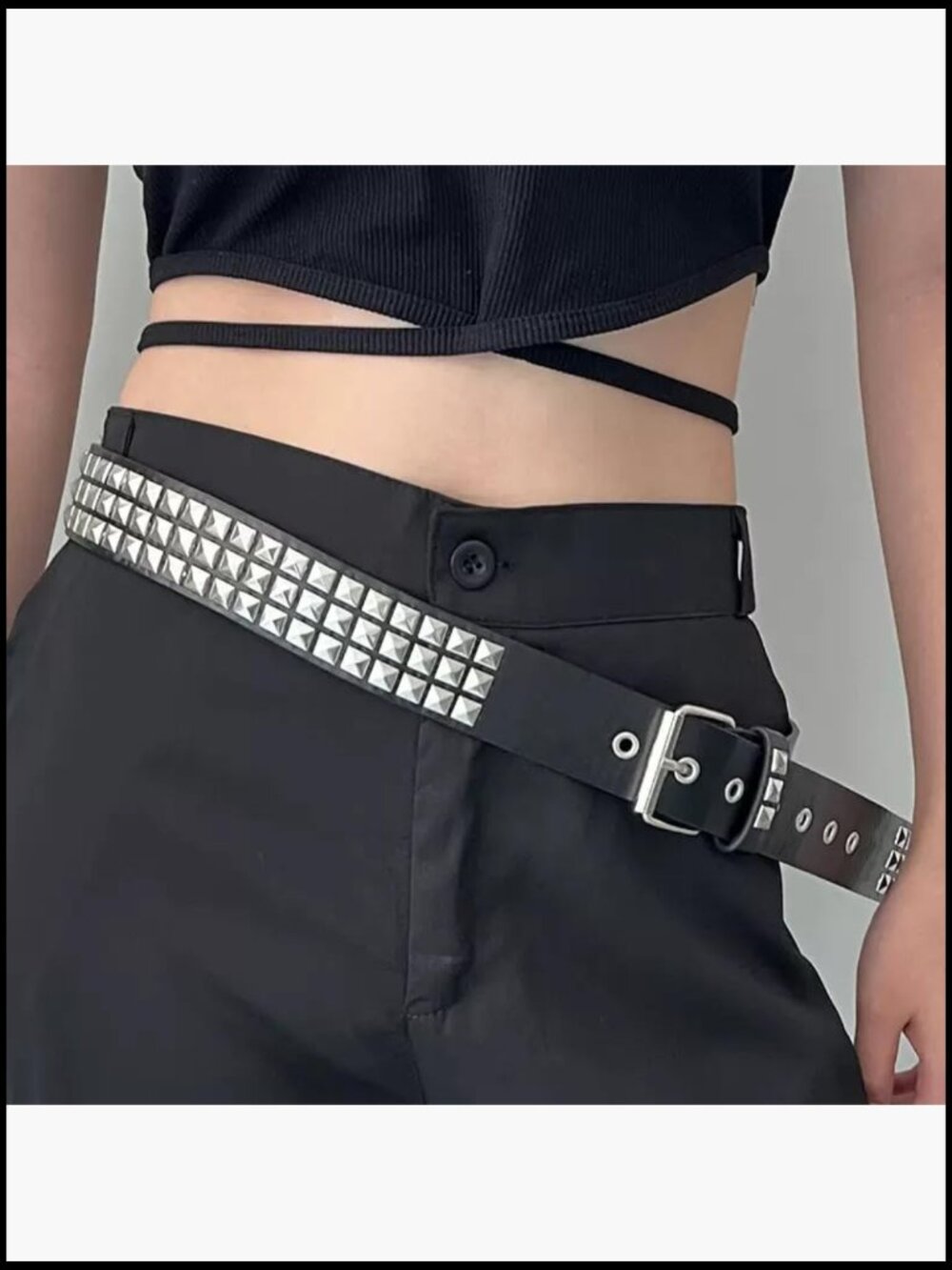 Faux Leather Studded Belt with Pyramid Studs Punk Rock Style - Picture 4 of 6